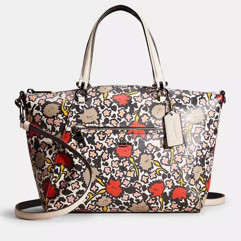Coach Prairie Satchel Crossbody Chalk Yankee Floral Handbag